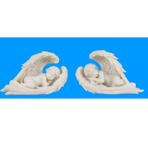 Cherub ornaments set of two, 9.5cm, hand-painted polyresin, featuring cherubs nestled in wings for elegant home decor.