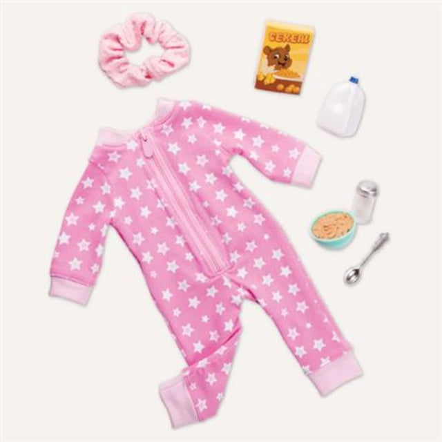 Cozy onesie pyjama outfit for dolls with accessories for imaginative play, perfect for children aged 3 and up.