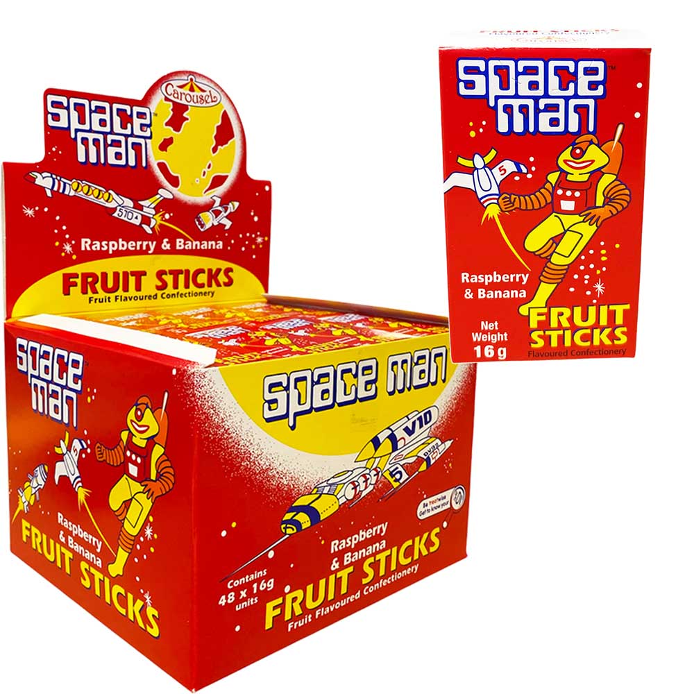 Spaceman Raspberry & Banana Candy Sticks 16g - Box of 48