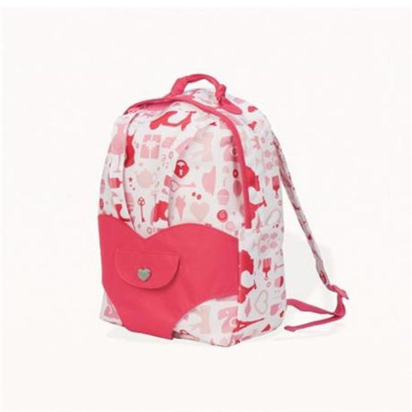 Colorful party-themed doll carrier backpack for Our Generation dolls, perfect for imaginative play and outdoor adventures.