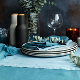 Linen tablecloth in Peacock color, 160 x 300cm, ideal for elegant table settings by Baksana.