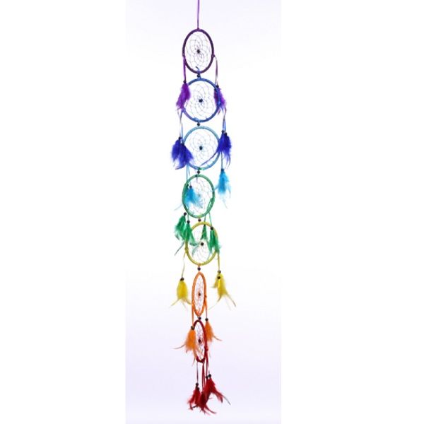 Colorful dream catcher chakra set, 75cm tall, promoting positive energy and serene decor for restful sleep.