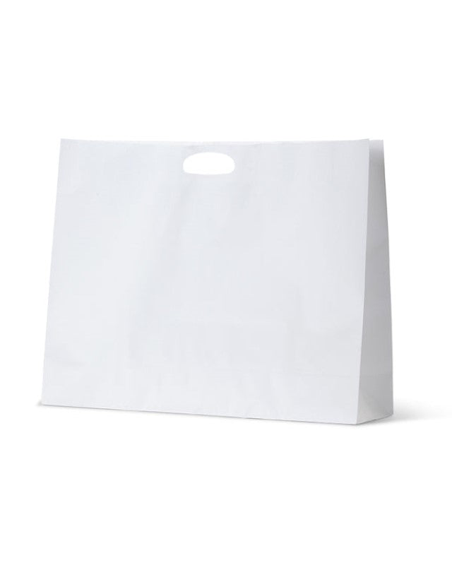 Sturdy white kraft boutique bag, 440mm x 540mm, eco-friendly, stylish design for retail and gifts, pack of 50.