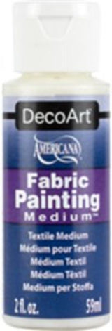 DECOART 2oz Fabric Painting Medium bottle, ideal for customizing fabrics and enhancing acrylic paint for vibrant designs.