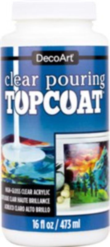 High-gloss DECOART 64oz Clear Pouring Topcoat for a durable, crystal-clear finish on various art surfaces.