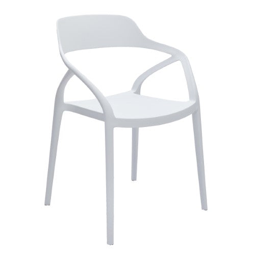 Sleek white Appolo PP Dining Chair, 51x57x80cm, blends style and comfort for both indoor and outdoor dining.