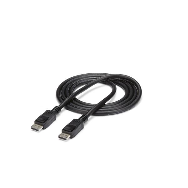 DisplayPort 1.2 cable with latches, 6 ft, supports 4K resolution, MST for multiple monitors, and secure connections.