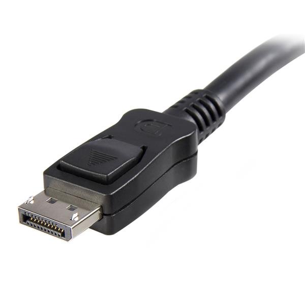 Secure 6 ft DisplayPort 1.2 cable with latches, supports 4K resolution and Multi-Stream Transport for multiple displays.