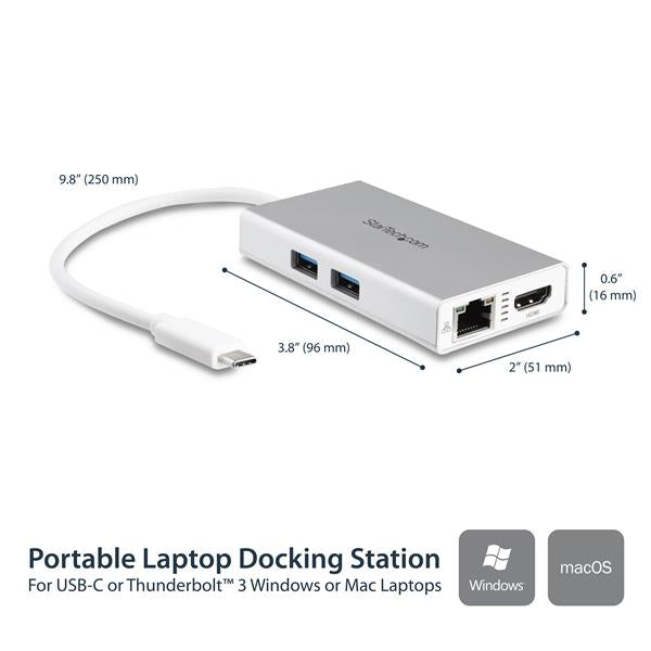 USB-C Multiport Adapter for Laptops - PD - 4K HDMI GbE - USB 3.0 - Silver/White