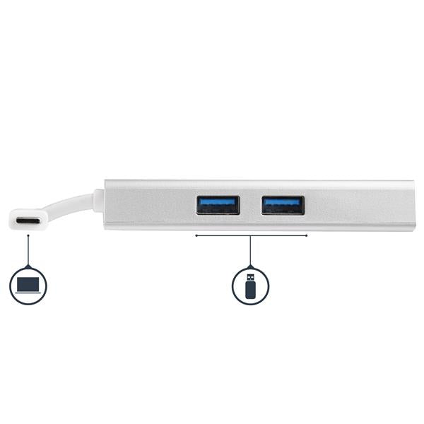 USB-C Multiport Adapter for Laptops - PD - 4K HDMI GbE - USB 3.0 - Silver/White