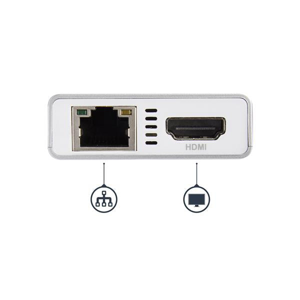 USB-C Multiport Adapter for Laptops - PD - 4K HDMI GbE - USB 3.0 - Silver/White