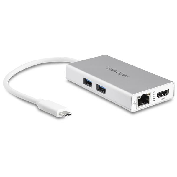 USB-C Multiport Adapter for Laptops - PD - 4K HDMI GbE - USB 3.0 - Silver/White