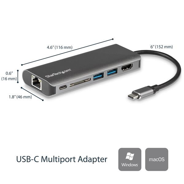 USB-C Multiport Adapter - SD - Power Delivery - 4K HDMI - GbE - 2x USB 3.0
