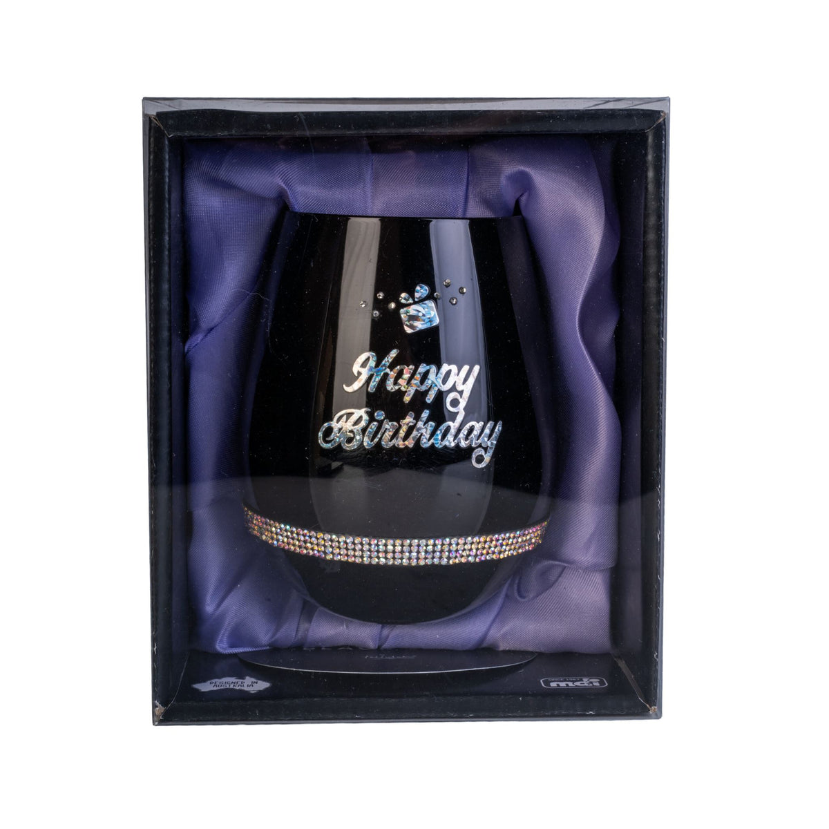 Happy Birthday Black Stemless Wine Glass