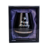 Happy Birthday Black Stemless Wine Glass