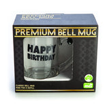 Glass beer mug with a black bell handle, featuring 'Happy Birthday' in bold lettering for festive celebrations.