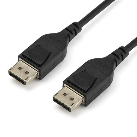 "DisplayPort 1.4 cable, 1m long, supports 8K @ 60Hz, VESA certified for high-quality video connections."