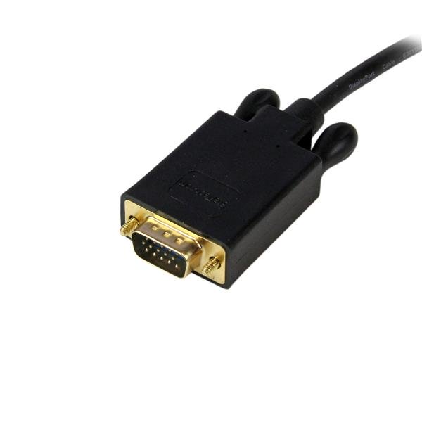 3ft black DisplayPort to VGA adapter enabling seamless connections to monitors with video resolution up to 1920x1200.