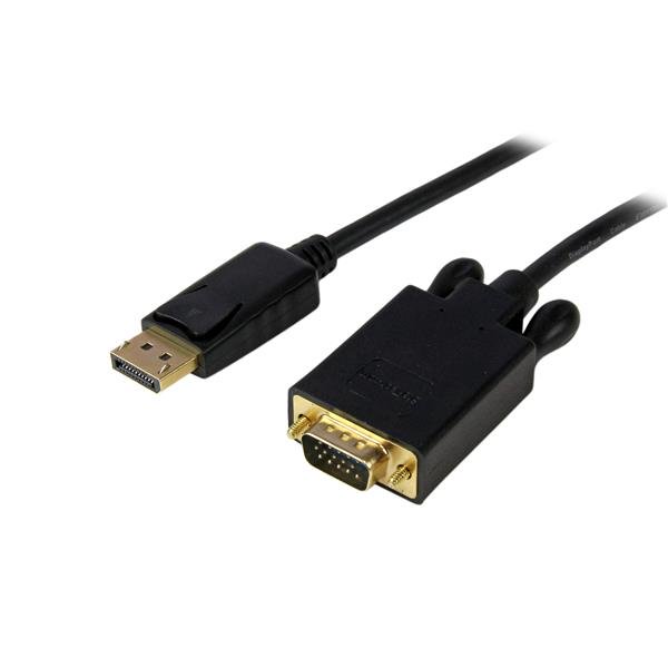 3ft DisplayPort to VGA Adapter in black, enabling easy connection from DisplayPort devices to VGA monitors with 1920x1200 resolution support.