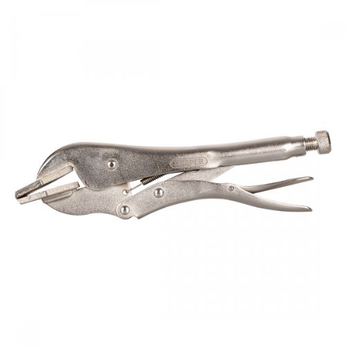 Draper Locking Pliers with wide jaw for strong grip, designed for metalwork, upholstery, and sheet metal projects.