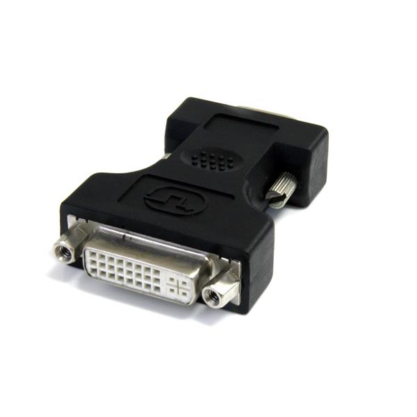 DVI to VGA cable adapter in black, connecting DVI-I male to VGA devices for home, office, or travel use.