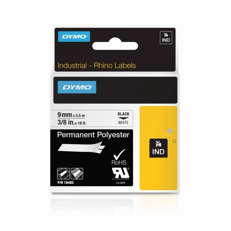 Dymo Rhino Py Lbl 9mm Blk/Wht