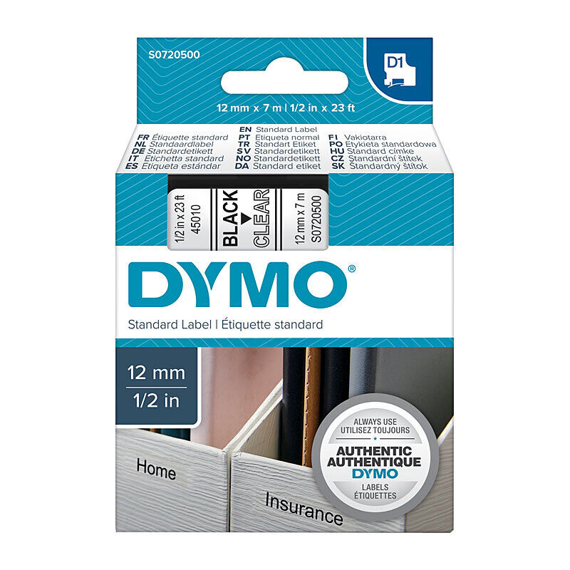 Dymo Blk on Clr 12mmx7m Tape