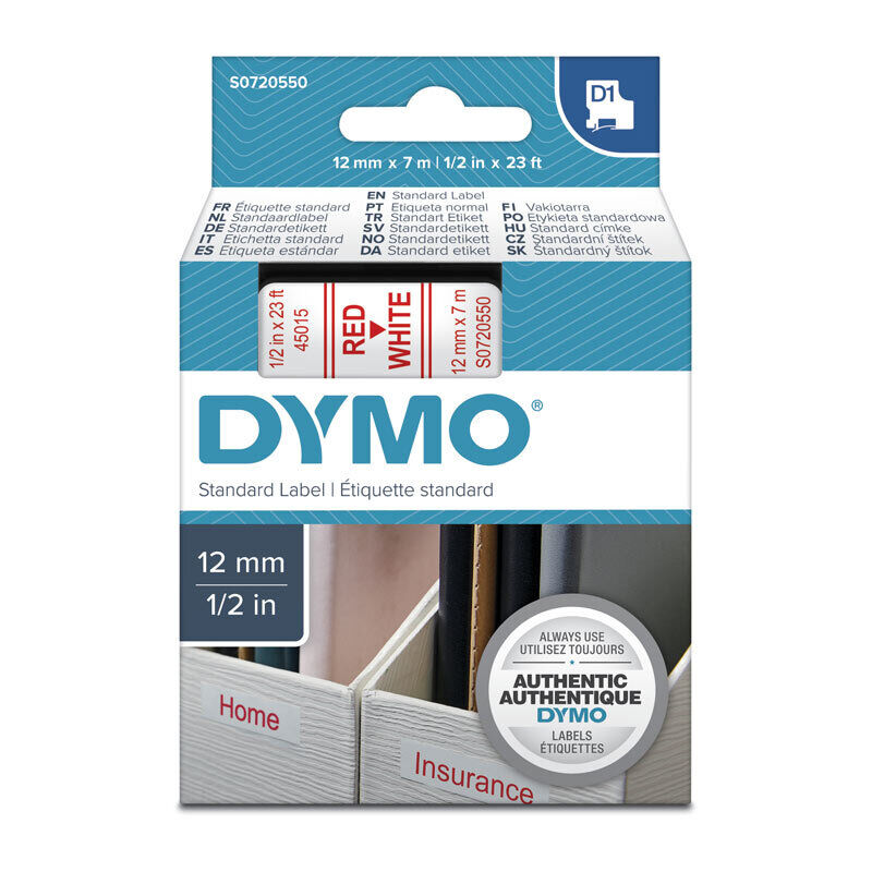 Dymo Red on Wht 12mmx7m Tape