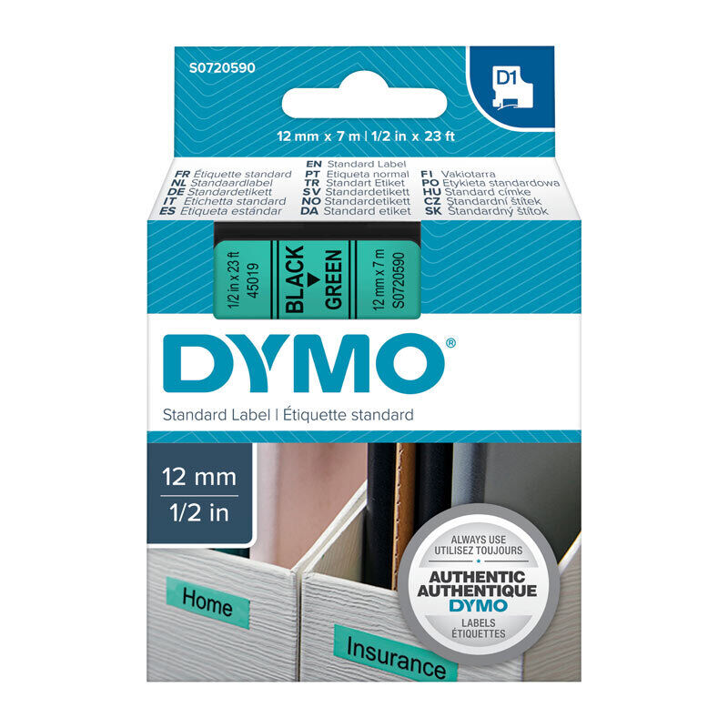 Dymo Blk on Grn 12mmx7m Tape
