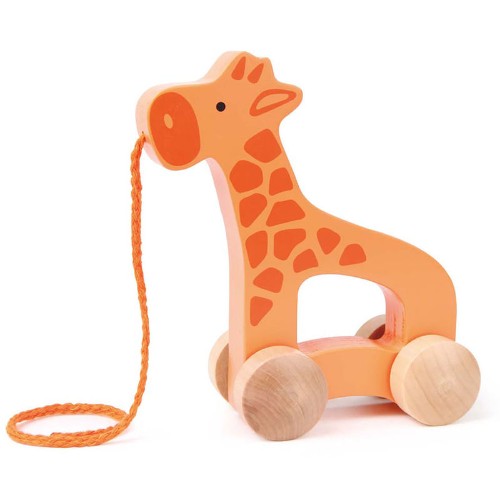 Colorful wooden Push & Pull Giraffe toy for toddlers, enhancing motor skills and imaginative play through movement.