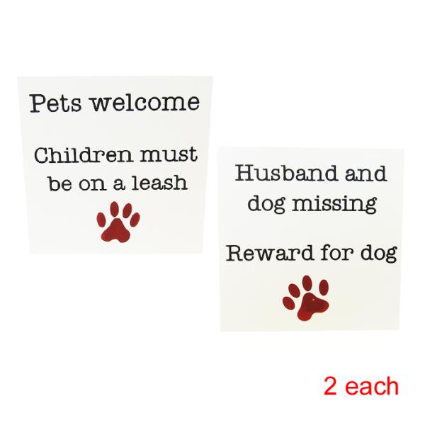 Set of four charming 10x10 cm MDF pet magnets with whimsical designs, perfect for displaying photos and notes.