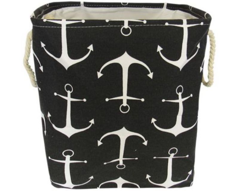 Collapsible laundry basket with rope handles, waterproof lining, 37cm tall, perfect for organized laundry and storage.