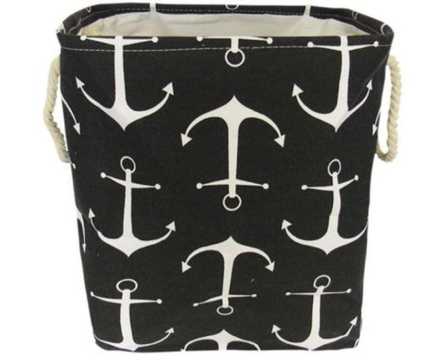 Collapsible laundry basket with rope handles, waterproof lining, 37cm tall, perfect for organized laundry and storage.