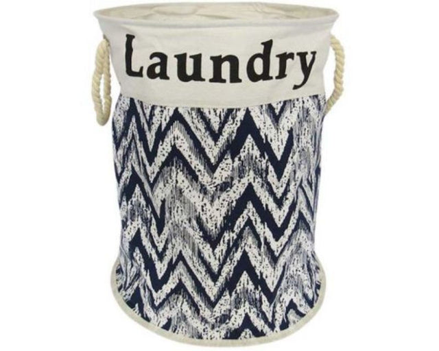 Collapsible round laundry basket with elegant Florentine pattern and rope handles, measuring 45cm tall and 35cm in diameter.