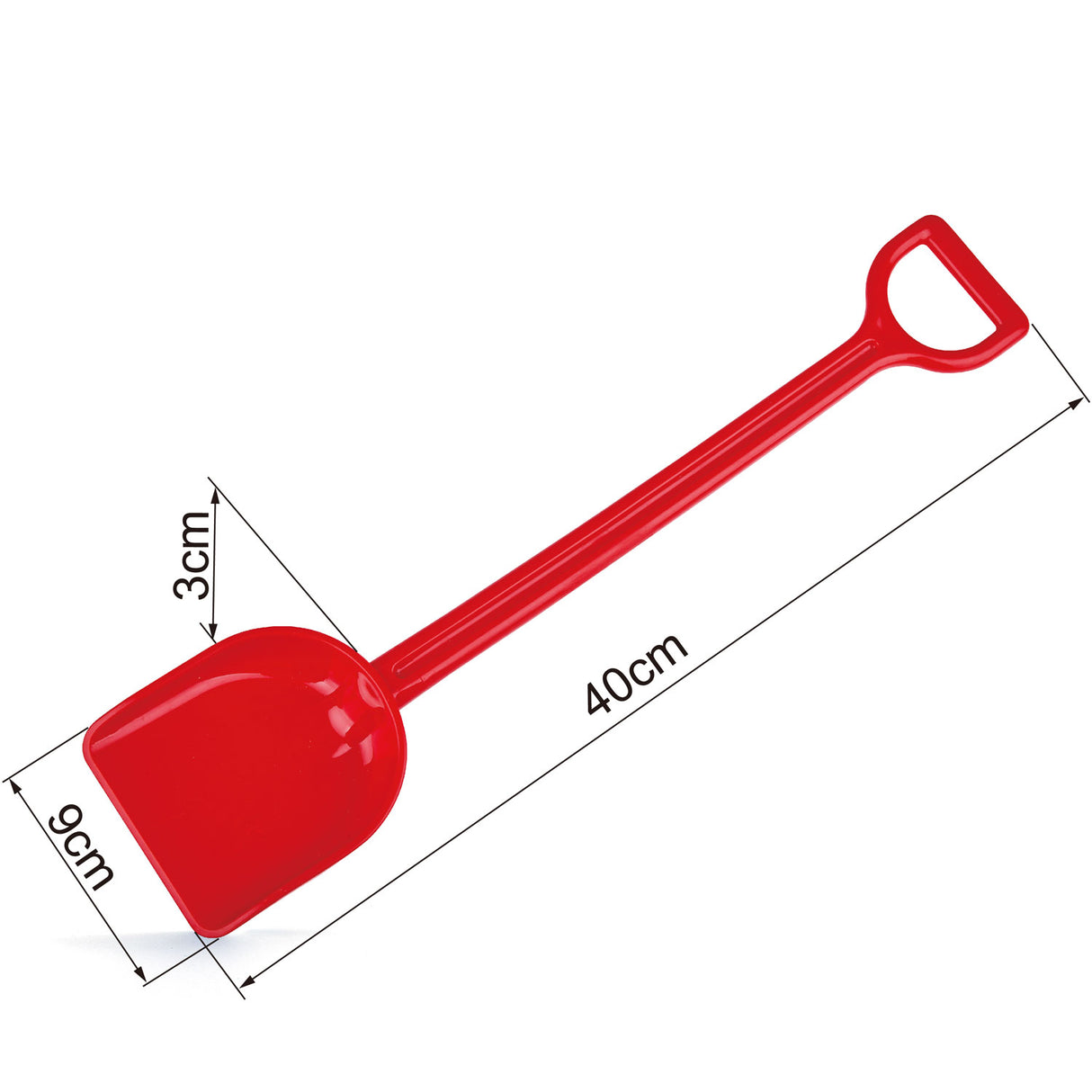 Vibrant red Hape Mighty Shovel, perfect for toddlers to explore outdoor play and gardening activities.