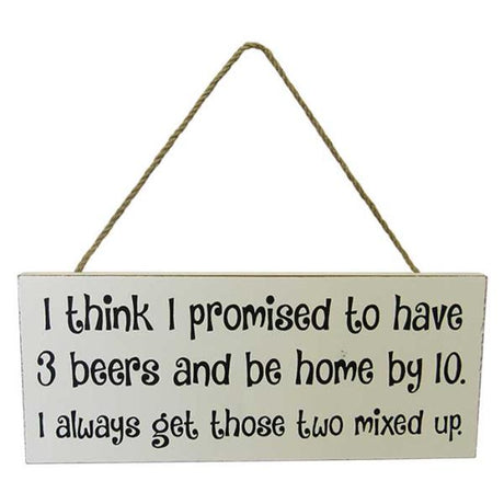 Whimsical MDF wall art with rope hanger featuring playful beer mantra, perfect for man caves and kitchens.