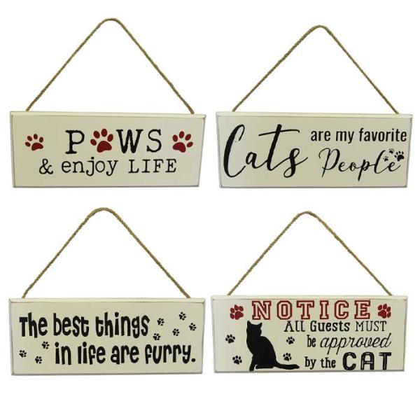 Set of 4 pet word art signs made of MDF with charming typography, perfect for celebrating furry friends in home decor.