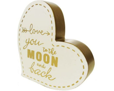 Wooden heart-shaped sign with “I Love You to the Moon and Back” – perfect for home decor and heartfelt gifts.