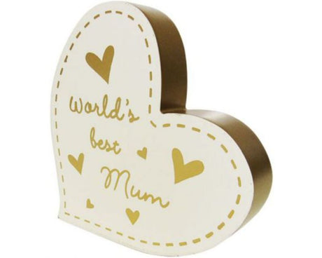 Wooden heart-shaped sign measuring 13x13 cm, celebrating love for mum, perfect for home décor and gifting.