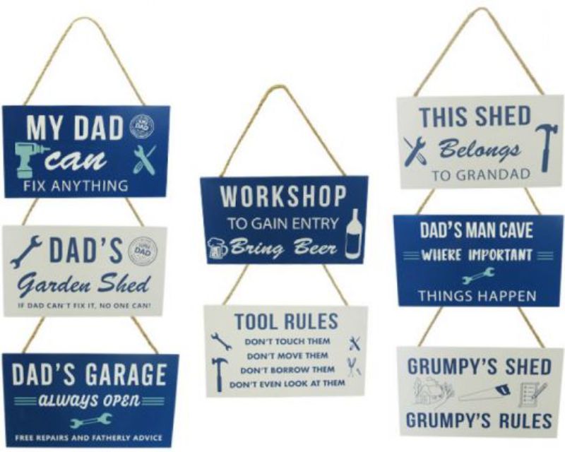 Set of 8 rustic wood signs for man caves, featuring twine hangers, each measuring 21 x 12 cm, perfect for personalizing decor.