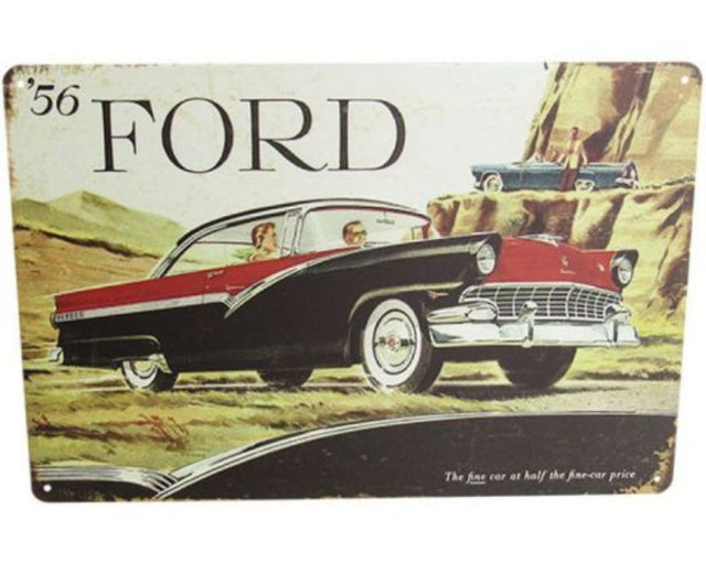 Retro tin sign featuring a classic Ford car, measuring 30cm x 20cm, perfect for vintage decor enthusiasts.