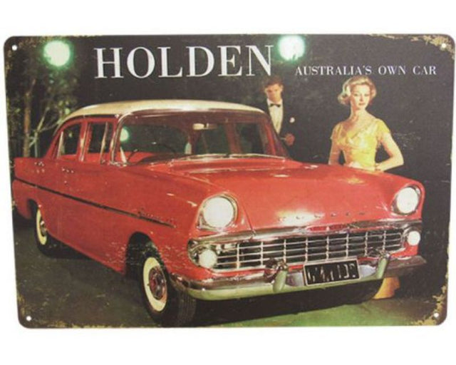 Retro Holden classic tin art sign, 30cm x 20cm, vibrant colors and detailed graphics for vintage decor lovers.