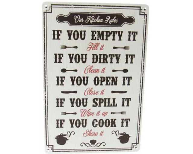 Colorful retro tin art signs measuring 30cm x 20cm, perfect for adding quirky charm to kitchen decor.
