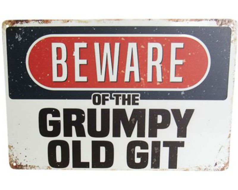 Vibrant retro tin sign "Old Git," measuring 30cm x 20cm, adds quirky charm to any space with its humorous design.