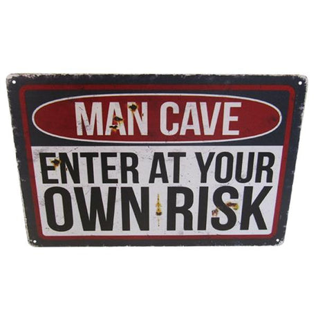 Vintage tin sign featuring quirky design, perfect for enhancing any man cave or unique decor space. Measures 30cm x 20cm.