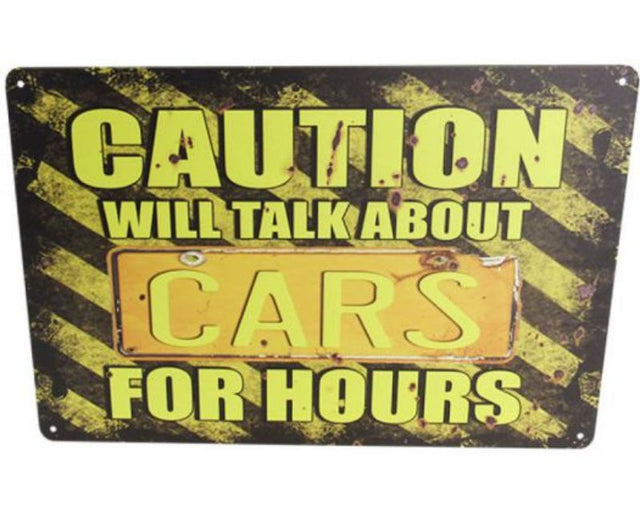 Retro tin sign featuring iconic cars, perfect for decor in man caves, garages, or as gifts for car enthusiasts.