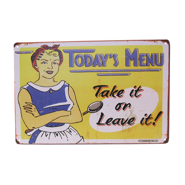 Retro-style Art Tin - Menu Today (30cm) with quirky kitchen decor design, perfect for adding color and charm to any space.