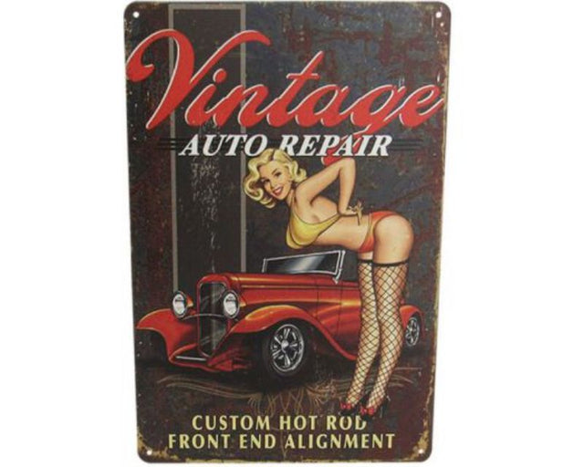 Vintage autos tin art sign, 30cm x 20cm, perfect for car lovers and retro decor enthusiasts.