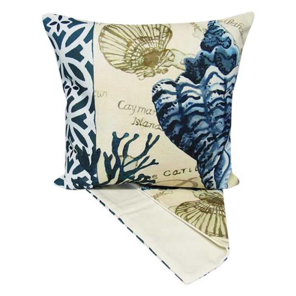 Set of four beach montage spiral cushion covers in durable fabric, perfect for adding coastal style to any room.