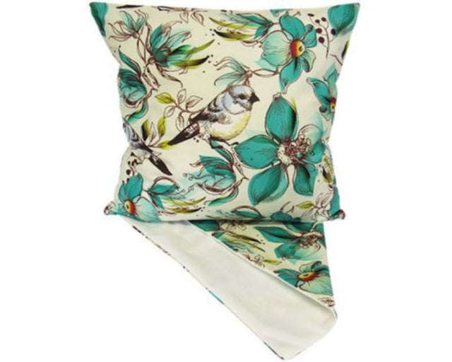 Cushion cover featuring vibrant birds and flowers design, perfect for enhancing home decor. Size 44 x 44 cm.